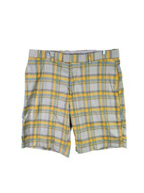 Mens Callaway Yellow Gray Blue Checkered Plaid Golf Shorts 11.5" Inseam Size 36
